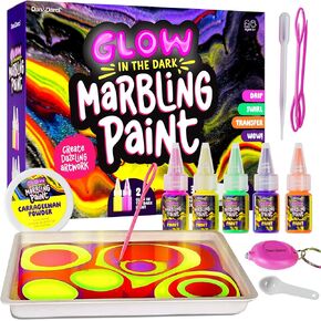 Dan&Darci Glow in The Dark Marble Paint Kit for Kids - Water Marbling Painting Art Set for Boys & Girls Ages 6, 7, 8, 9, 10, 11, 12 Year Old - Kid Crafts Birthday Gifts Toys - Arts Craft Activities