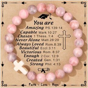 JoycuFF 𝗚𝗿𝗮𝗱𝘂𝗮𝘁𝗶𝗼𝗻 𝗚𝗶𝗳𝘁𝘀 𝗳𝗼𝗿 𝗛𝗲𝗿 Class of 2024 Gifts Graduation Bracelets Cross Bead Bracelet for Girls Inspirational Graduation Bracelet for Women Girls