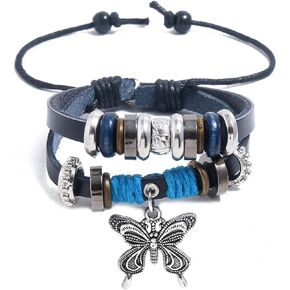 Dmaiy Leather Butterfly Bracelets Boho Beaded Bracelet Vintage Multilayer Bracelets Jewelry for Women and Girls