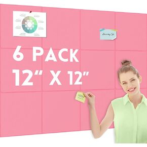Large Cork Board Alternative Bulletin Board 48"x36", 12 Pack Felt Cork Board Tiles for Office Wall with 80 Pushpins, Removable Pin Board Notice Boards for Office School Home