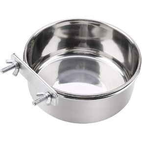 Hanging Adjustable Food Water Food Feeding Bowl Stainless Steel Parrot Parakeet Feeder Bird Cage Accessory Drinking Cup (L)