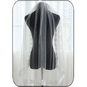HEREAD Lace Bride Wedding Veil Short 1 Tier Fingertip Length Bridal Veils Tulle Hair Accessories for Women