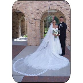 HEREAD Lace Bride Wedding Veil Long 1 Tier Cathedral Royal Length Bridal Tulle Veils with Comb