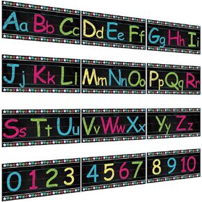 Alphabet Bulletin Board Strips Set Alphabet Wall Strip Number Bulletin Board Strips ABC and Numbers 0 to 10 Border for Pre School, Kindergarten Classroom Playroom Bedroom, 12 x 6.2 Inches