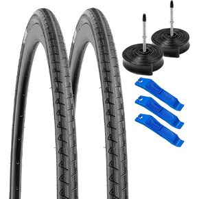 YUNSCM 700C Bike Tires 700x28C/28-622 and 700C Bike Tubes Presta Valve with 2 Rim Strips Compatible with 700 x 28C Bike Bicycle Tires and Tubes(P-1054)