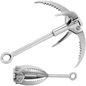 Folding Claw Hook, Multifunctional Stainless Steel Grappling Hook for Outdoor Camping Hiking Tree Rock Mountain Climbing (4 Claws)