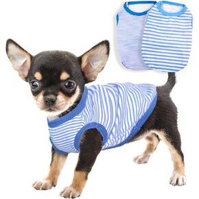 Dog Clothes for Small Dogs Girl Summer Spring Stripe Dog Shirts Cute Soft Chihuahua Yorkie Clothes Pet T-Shirt Breathable Puppy Cat Clothes Tiny Dog Outfit 2 Pieces (Small)