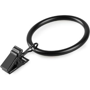 Curtain Rings - 14 PCS 1.5-Inch Black Clip Rings for Curtain Panels, This Drapery Curtain Clip Rings Also Apply for Drapery Rod (Black)