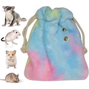 HILLBERRY Rainbow Fleece Warm Bonding Sleeping Pouch, Carrier, Hideout Bed for Rodent, Sugar Glider, Hamster, Gerbil, Mouse, Pet Accessory for Small Pets and Animals