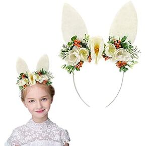 JLGKNEE الربيع آذان الأرنب حفلة عيد ميلاد زهرة عقال للرأس على شكل تاج الغابات الأزهار رئيس قطعة عيد الفصح أفخم آذان الأرنب عقال إكليل محاكاة زهرة in Kuwait