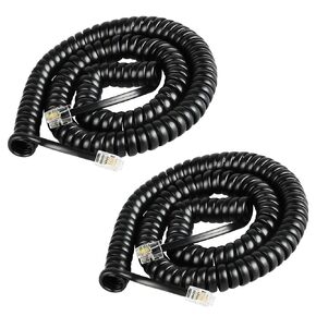Telephone Cord, 2 Pack RJ9 4P4C Phone Cord for Landline, 8Ft Uncoiled 1.4Ft Coiled No Tangle Phone Cord, Black Phone Line Cord