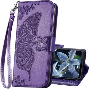 Designed for Moto G Play 2024 Phone Case Wallet,Women Butterfly Embossed PU Leather Kickstand Card Holder Slots Wrist Strap Flip Cover Purse for Motorola Moto G Play (2024) (Purple)