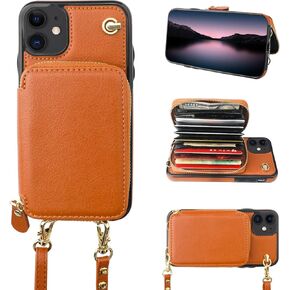 Bocasal Crossbody Wallet Case for iPhone 11, RFID Blocking Leather Purse Case with Card Holder, Protective Handbag Flip Cover with Zipper Wrist Strap Lanyard for Women 6.1 Inch (Black)