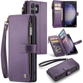 CaseMe for Samsung Galaxy S23 Ultra Case with RFID Blocking, Wallet Case for Samsung S23 Ultra with Card Holder for Women Men, Durable Kickstand Strap Shockproof for Galaxy S23 Ultra Case, Purple