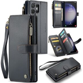 حافظة CaseMe لهاتف Samsung Galaxy S23 Ultra مع خاصية حجب RFID، حافظة محفظة لهاتف Samsung S23 Ultra مع حامل بطاقة للنساء والرجال، حزام متين بمسند مقاوم للصدمات لهاتف Galaxy S23 Ultra، أرجواني