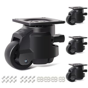Leveling Casters,Casters Set of 4 Heavy Duty with Leveling feet,2200 LBS Retractable Caster Wheel with Ratchet Arm,Adjustable Nylon Wheels for Equipment, Machine（Hardware Included）