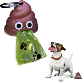 1Pack Poop Bag Dispenser Emoji, Dog accessories, Dispenser for Pet waste Bags Includes 1 Roll 15 dog poop bags and Holder for Leash or pet collar, pet supplies, dog stuff and dog gifts in a funny way.