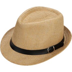 Short Brim Fedora Straw Hat Packable Roll Up Trilby Hat UPF50+ Panama Hat Packable Beach Sun Hat for Men Women