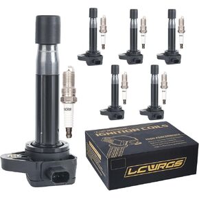 Set of 6 Ignition Coil Pack and Spark Plugs Fits for Honda Accord Odyssey Crosstour Acura RL TL TSX 2008 2009 2010 2011 2012 2013 2014 3.5 3.7 V6 Replaces # UF603