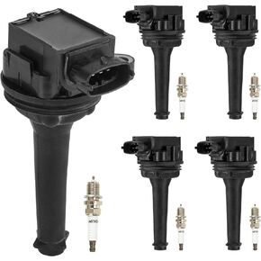 Ignition Coils Pack & Iridium Spark Plugs UF341 for Volvo C70 S60 S70 S80 V70 XC70 XC90 2.3L 2.4L 2.5L 2.9L 1999 2000 2001 2002 2003 2004 2005 2006 2007 2008 2009 UF-341 5C1320 C1258-5 Set