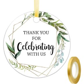 Thank You for Celebrating with Us Tags, Thank You Tags for Wedding Favors, Bridal Showers, Birthdays, Parties and Baby Showers, Thank You Gift Tags with String, 2 Inches, Pack of 50.