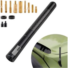 1 PC Car Antenna, 4.72" x 0.59" American Flag Carbon Fiber Polished Surface Metal Radio Patriotic Decoration Antenna, Antenna Replacement with Copper Coil, Suitable for Most Cars (Black)