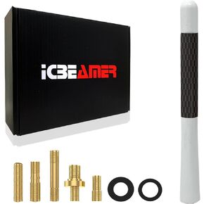 ICBEAMER 5" 127 mm Carbon Fiber Polished Finish & White Aluminum Short Automotive Antenna with Internal Copper Coil Universal Fit AM/FM Radio Antenna Replacement Compatible for Car, Truck and Van
