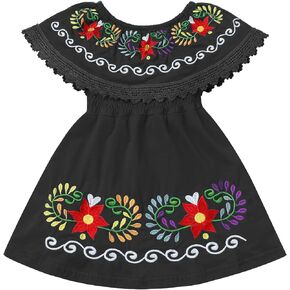 IKADEX Kids Baby Girls Mexican Dress Off Shoulder Floral Embroidered Party Cinco de Mayo Dresses