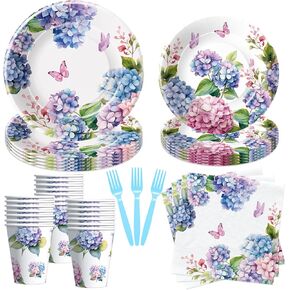 HIPVVILD Hydrangea Floral Plates And Napkins Party Supplies, Hydrangea Party Decorations, Paper Plate, Cup, Napkin, Fork, Flower Hydrangea Birthday Bridal Baby Shower Wedding Decorations | Serve 24