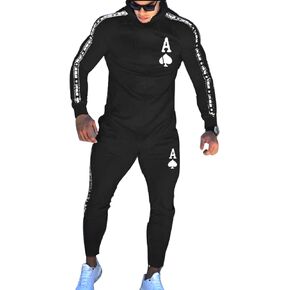 Men's Hooded Sportswear Suit Long Sleeve Full Zipper Two-Piece Suit Suitable for Running, Jogging, Sports Suit
