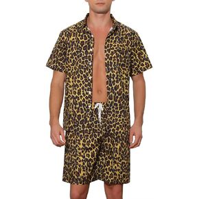 Lars Amadeus Animal Printed Hawaiian Sets for Men's Summer 2 Pieces Pattern Shirts and Shorts Sets