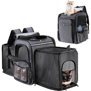 Groxkox Cat Carrier Backpack Pet Travel Carrier Backpack, Soft-Sided Breathable Mesh Dog Carrier Backpack for cat,Dogs,Puppies Up to 20 Lbs,Dual Side Expandable to 17 x 13.5 x 36 inches