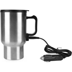 Rely2016 12V Car Heating Cup Stainless Steel Travel Coffee Cup Insulated Heated Thermos Mug with Plastic Inside, 450ml Car Kettle for Heating Water, Coffee, Milk, Tea