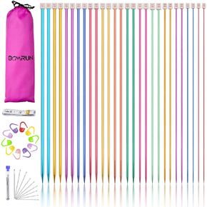 BCMRUN 28Pcs/14 Pairs Stainless Steel Knitting Needles Set, Colored Straight Single Pointed Metal Knitting Needles, 14 Size from 2.0mm-10.0mm, 13.8 Inches Length for Handmade DIY Knitting (35cm)