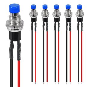 6Pcs 7mm Momentary Mini Push Button Switch SPST NO Normally Open 2 Pin Round Button Contact Switch 1A 250V AC for Model Railway Hobby - Blue