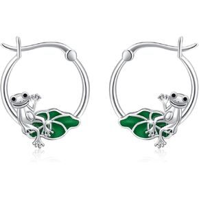 أقراط الضفدع 925 الفضة الاسترليني الضفدع هوب الأقراط مع لوتس ليف الأقراط لطيف الحيوان الأقراط الضفدع المجوهرات الصغيرة هوجي هوب الأقراط هدية للنساء فتاة في سن المراهقة in Kuwait