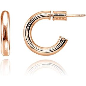 Rose Gold Flashed Sterling Silver Polished Open Round Post C-Hoop Earrings, 15mm-50mm