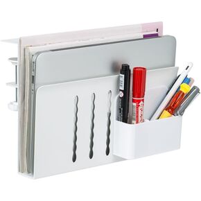 FEIKU Desk Side Storage Holder, Under Desk Laptop Mount With Magnetic Pen Holder,No Drill Under Desk Cable Management Tray,Steel Hanging Desk Storage for Office Organizer Home School White