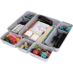 8 Pack Felt Drawer Organizer Tray, Desk Drawer Organizer Space Saving Storage Dividers Box, for Home Office Gadgets and Jewelry Storage (Light Gray)