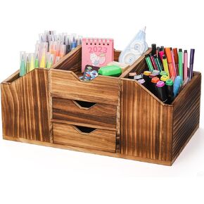 منظم مكتب خشبي ريفي عتيق من بيكيث لسطح المكتب، تخزين اللوازم الفنية للمكتب المنزلي مع درج، صندوق عرض لفرز المجوهرات وإكسسوارات المكياج in Kuwait