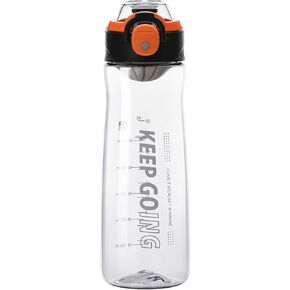 Doseno 27OZ Reusable Plastic Water Bottle, Clear with Measurements, Sports Bottle for Running, Gym, Hiking, Black