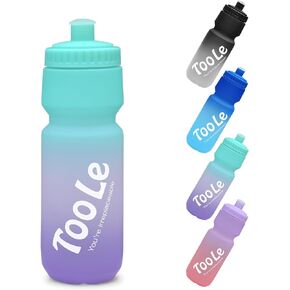 TooLe Bike Squeeze Water Bottle w/Pull Top Lid, Leakproof, BPA Free, Easy Squeeze Reusable Water Bottles for Fitness, Cycling, Running, Hiking, School, Fresh Color 24 Oz (1 Pack)