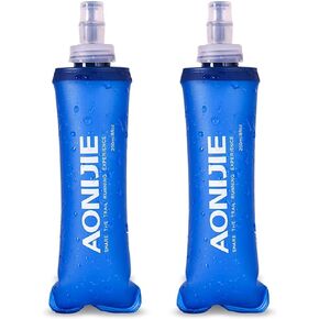 AONIJIE 2 Pack Soft Water Bottle, TPU Collapsible Flask Foldable Bottles for Hydration Pack, BPA-Free, for Running Hiking Cycling Climbing (2 Pcs - 250ml)