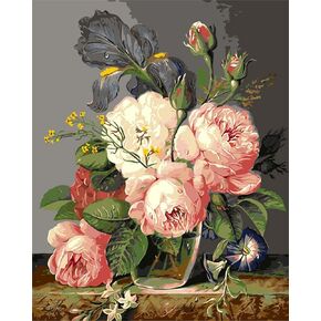 CaptainCrafts New Paint by Numbers 16x20 for Adults, Linen Canvas - Mouthwatering Flowers (with Frame)