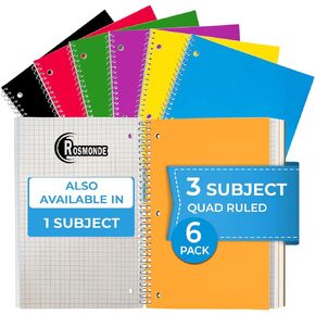 3 Subject Spiral Notebooks Graph Ruled, 12 Pack, 300 Pages (150 Sheets), 8 x 10-1/2", Grid Spiral Notebook for School & Office, Quad Ruled Spiral Notebooks, Graph Notebook, Spiral Bound Book