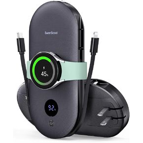 Portable Charger for Samsung Watch, 302S, 10000mAh Travel Power Bank with Built-in Cables and AC Wall Plug, External Battery Pack for iPhone, for Samsung Phones and More
