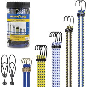 Goodyear Bungee Cords Heavy Duty - 20 Piece Bungee Cords with Steel Hooks in A Storage Jar Includes, 10", 12", 24", 32", 40" Bungie Cord Bundle with 6" Canopy Tarp Ball Ties
