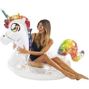 Poolcandy Jumbo 48" Unicorn Pool Tube, Stylish, Ultra Durable, Easy-Inflate PVC Pool Tube, Great for Pool, Beach, Lake, River, Perfect for Kids and Adults…