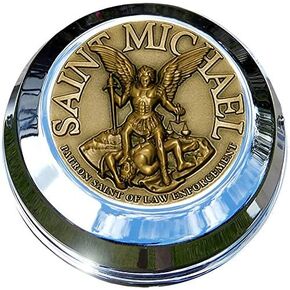 MotorDog69 Harley Gas Cap Coin Mount Set with Saint Michael for Softail Dyna Road King Sportster……
