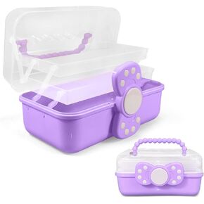 Rictine 10.6in 3-Layer Multipurpose Storage Box Art Craft Organizer Storage Box Kids Clear Plastic Portable Storage Box/Tool Box with Handle for Sewing,Cosmetic,Medicine,Nail,Hair Accessories (Pink)